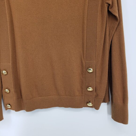 Talbots Side Button Pullover Sweater L Womens Ribbed Trim Teddy Brown - Picture 5 of 7